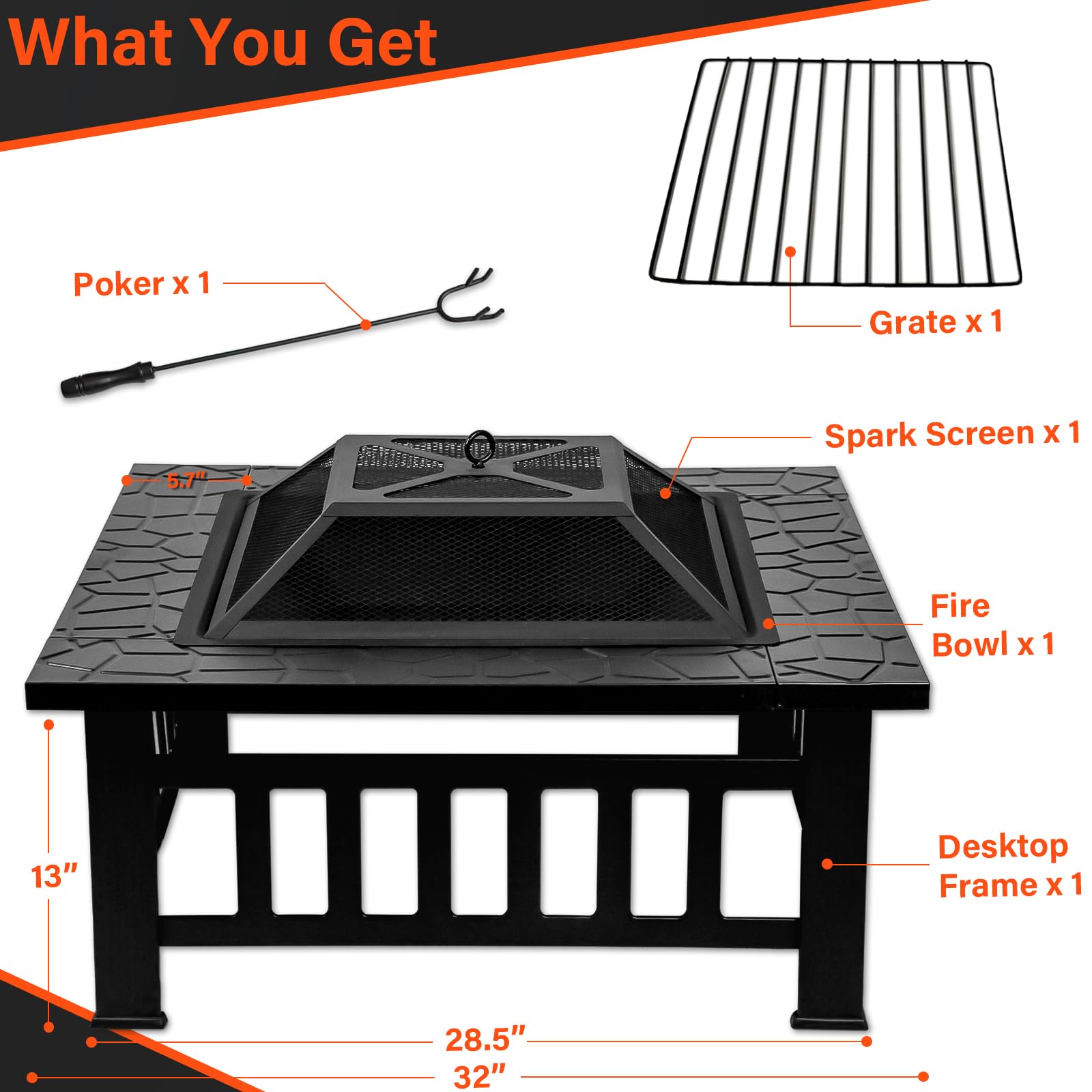 Quilushey 32-inch fire pit table durable iron coating withstands weather