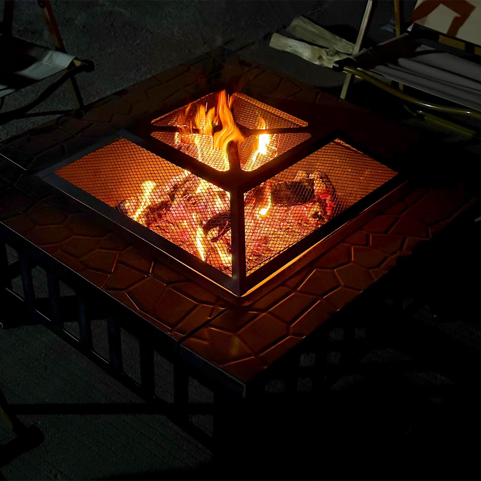 Quilushey 32-inch fire pit table ice bucket cooler for drinks