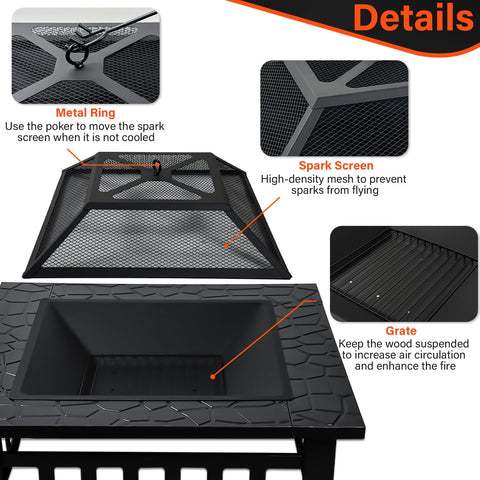 Quilushey 32-inch fire pit table spark screen for ember safety