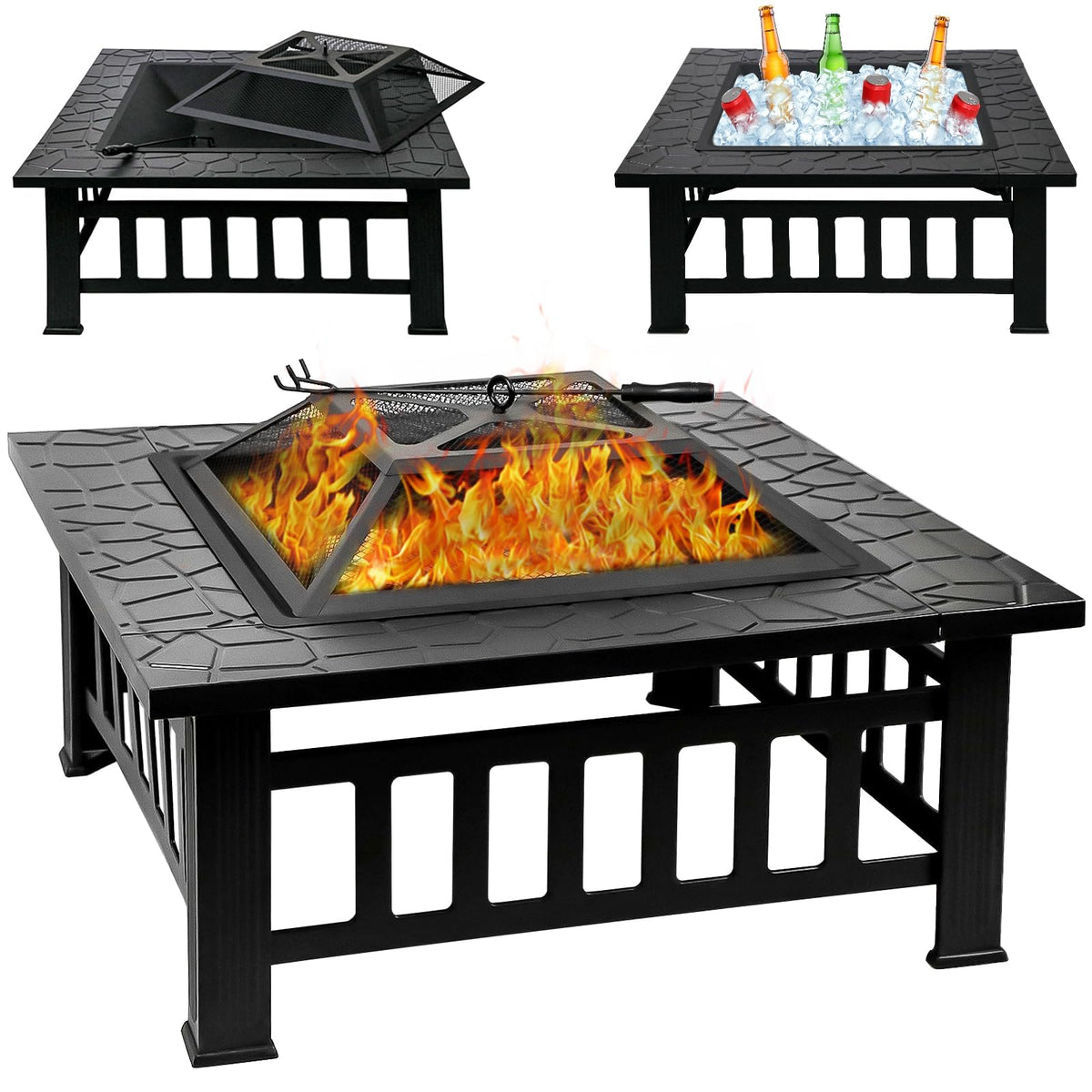 Quilushey 32-inch fire pit table wood-burning area for outdoor warmth