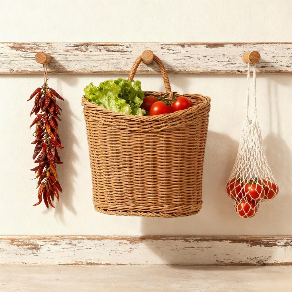 Quincry versatile basket used as wall art in living room.