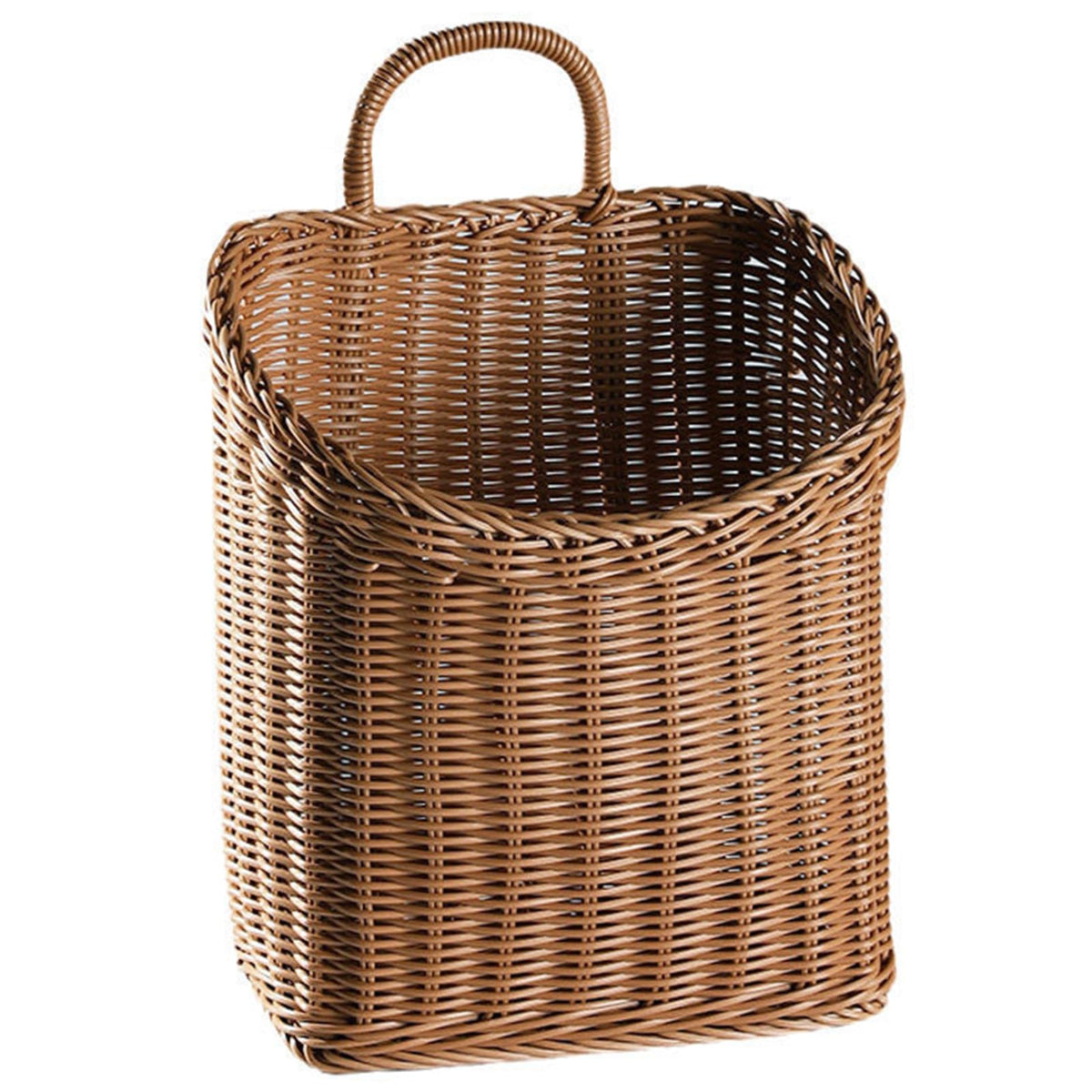 Quincry woven hanging wicker basket on doorway, rustic charm and versatile décor.