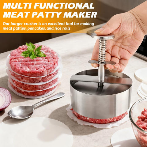 Quivorant burger press side view with ergonomic handle for easy use