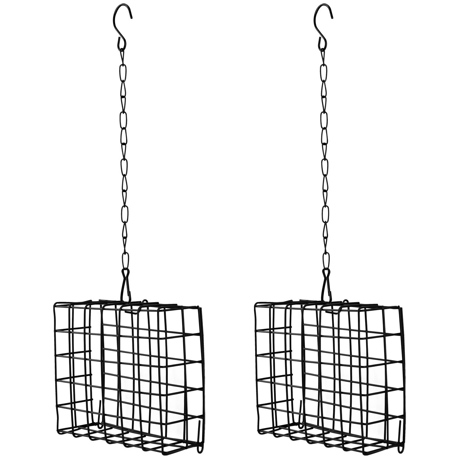 Quivorant suet cage feeder mounted on a tree invites woodpeckers and other birds.