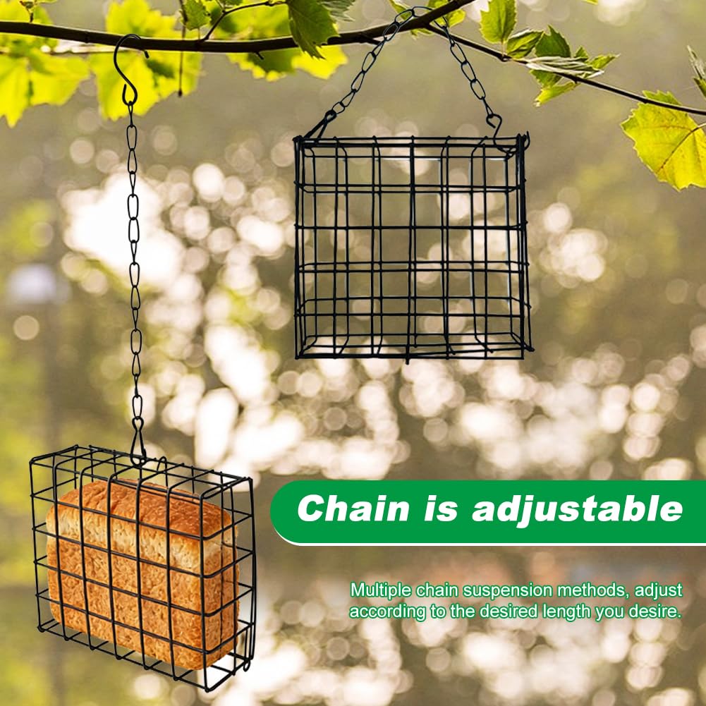 Quivorant feeder filled with fruit pieces attracting diverse birds.