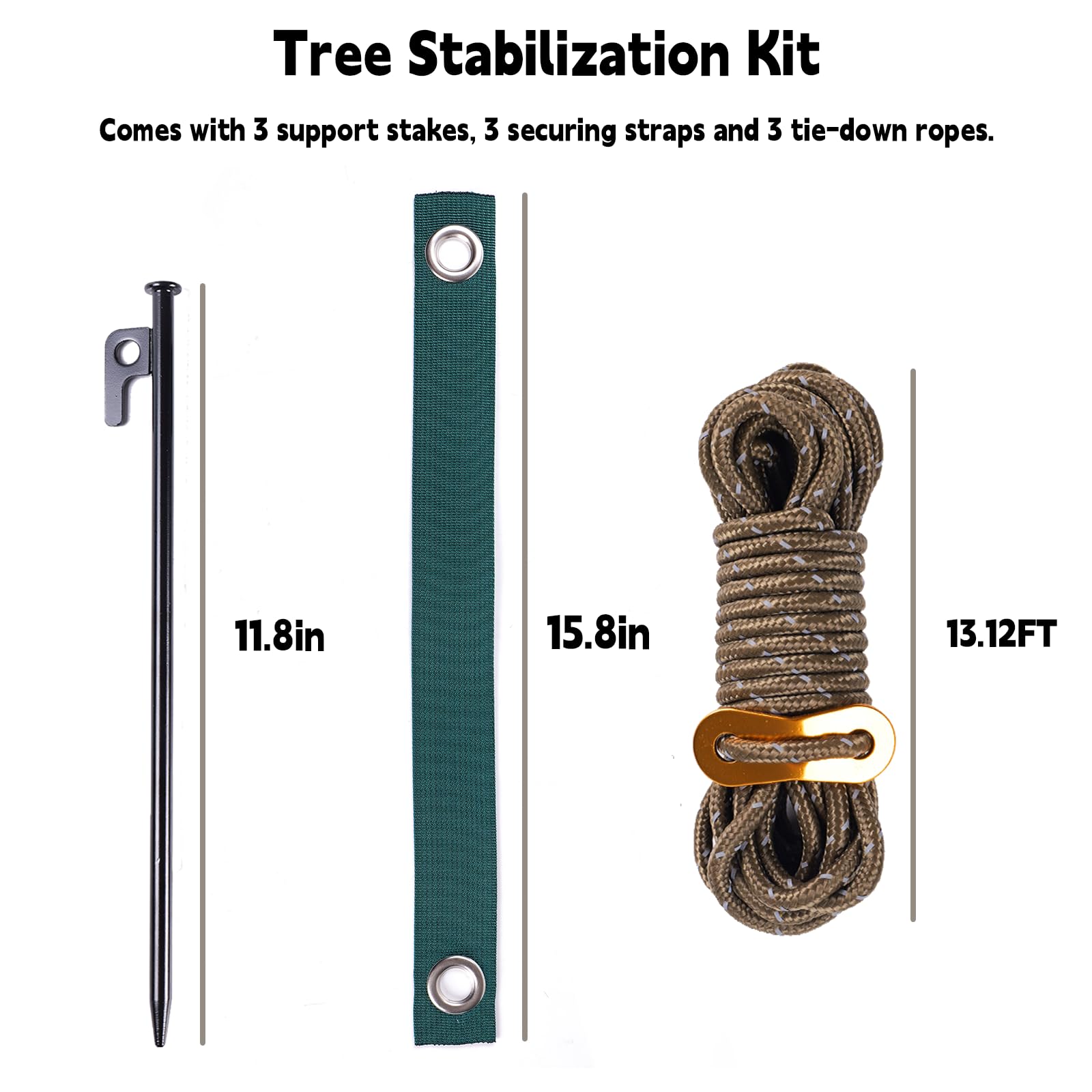 QUIXELL-SH stake kit rope secures a three-point support for straightening leaning trees.