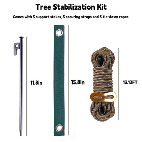 QUIXELL-SH stake kit rope secures a three-point support for straightening leaning trees.