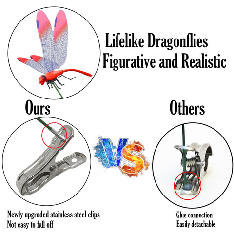 QUJIFETU dragonfly clip in red adds vibrant garden accents for patios.