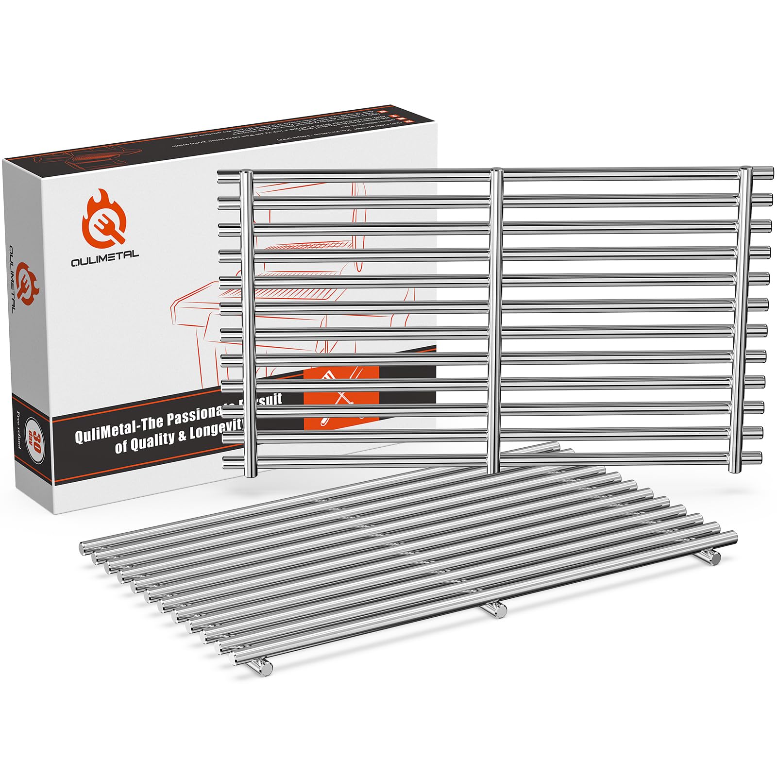 QuliMetal 7637 9mm SUS304 grill grate for Weber Spirit E210/E220 with front-mounted control.