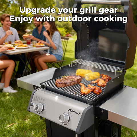 QuliMetal easy-clean SUS304 grates reduce sticking on Weber Spirit.