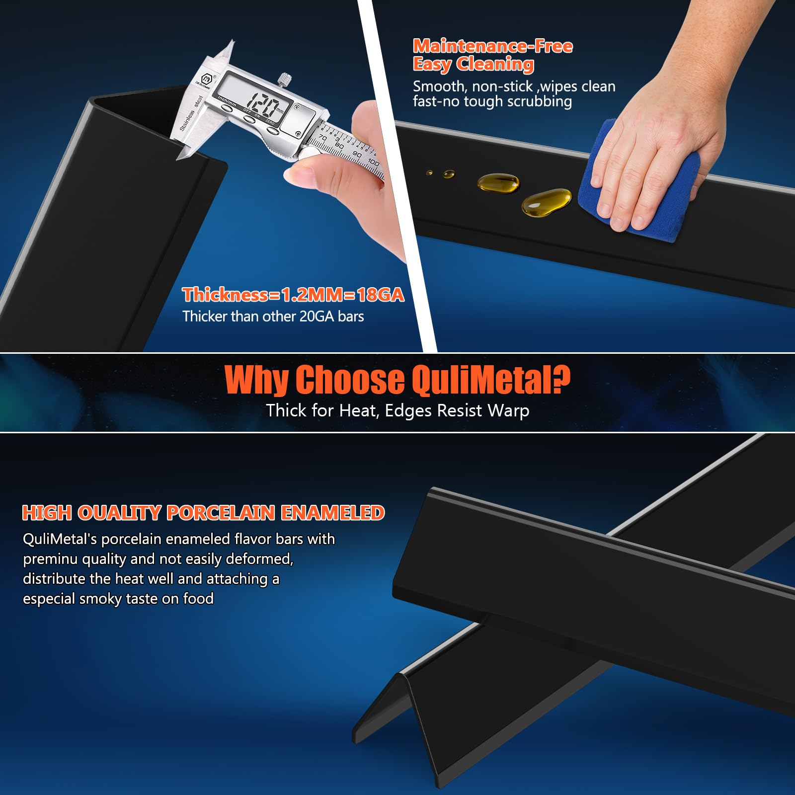 QuliMetal five-bar set included for full replacement on Weber Spirit grills.