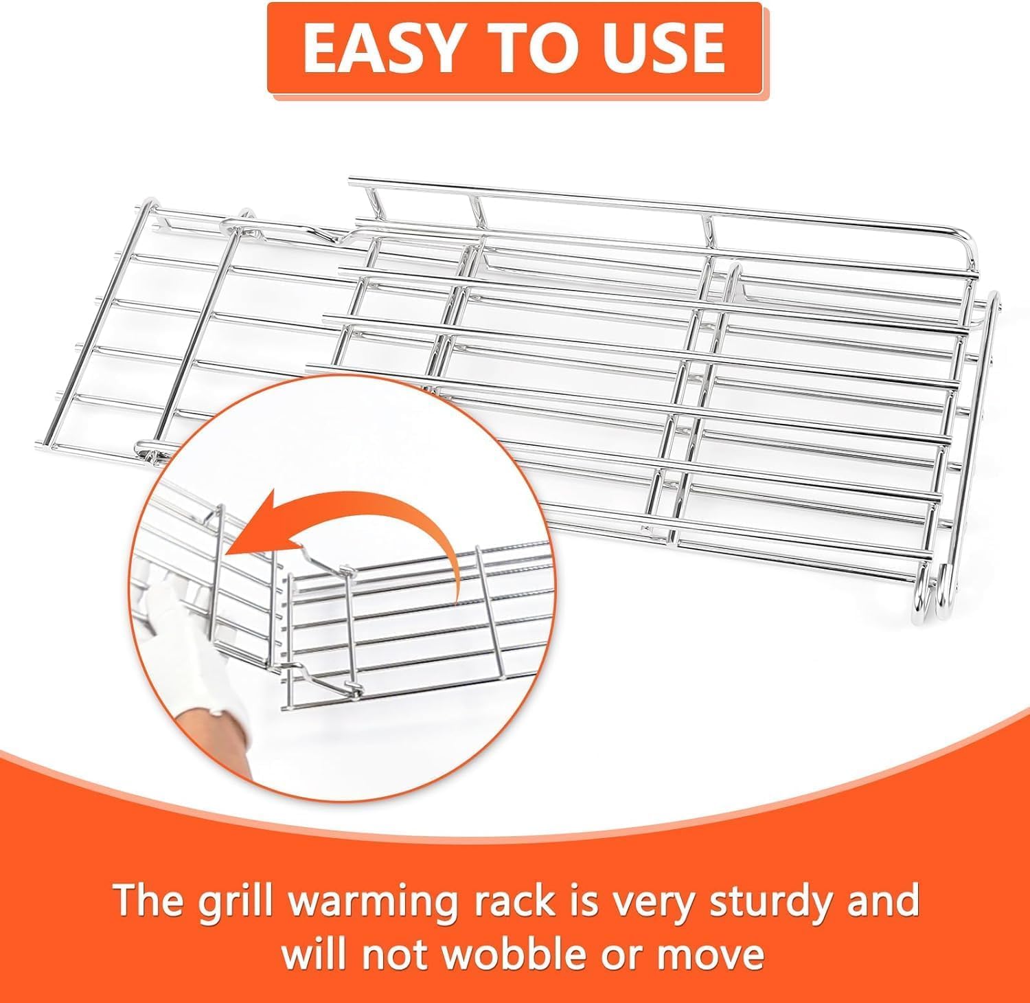 QuliMetal foldable warming rack for Genesis 410 simplifies storage after grilling.