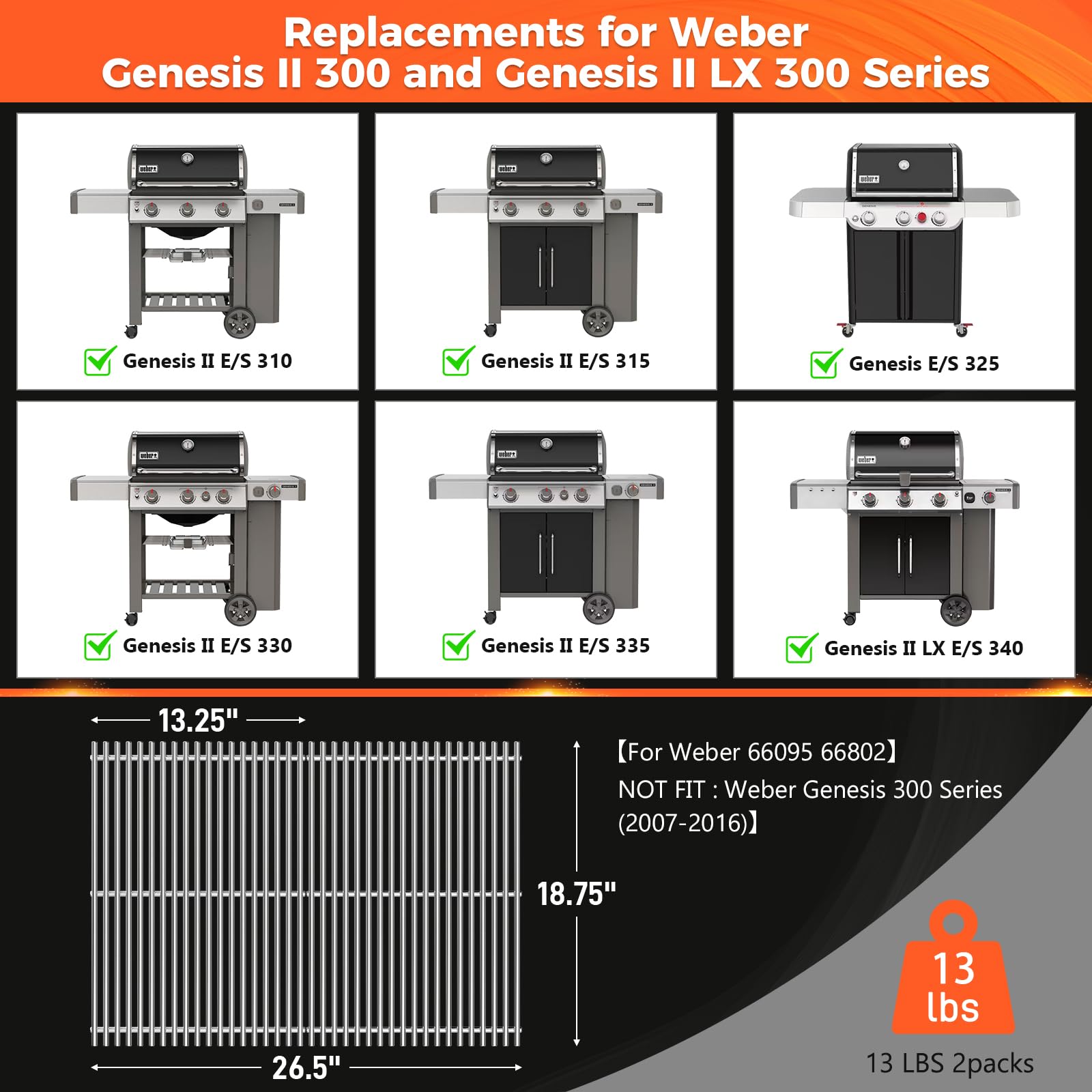 QuliMetal Genesis II grill grate 7mm rod close-up highlights strength and warp resistance.
