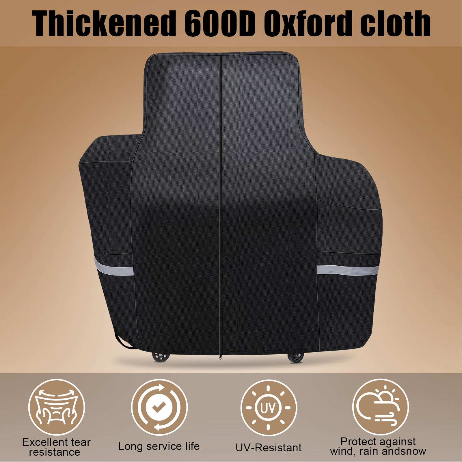 Elastic drawstrings secure the cover against strong winds