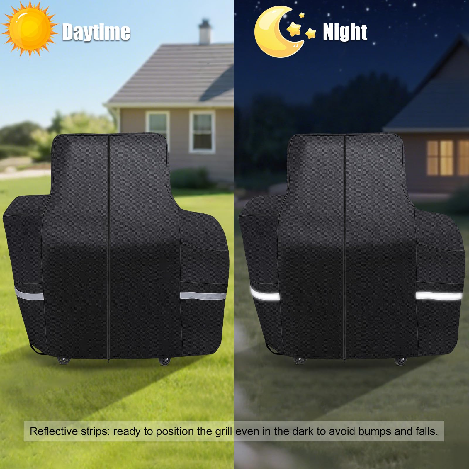 Reflective tape aids night visibility of the grill area