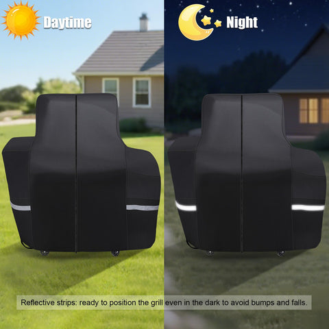 Reflective tape aids night visibility of the grill area