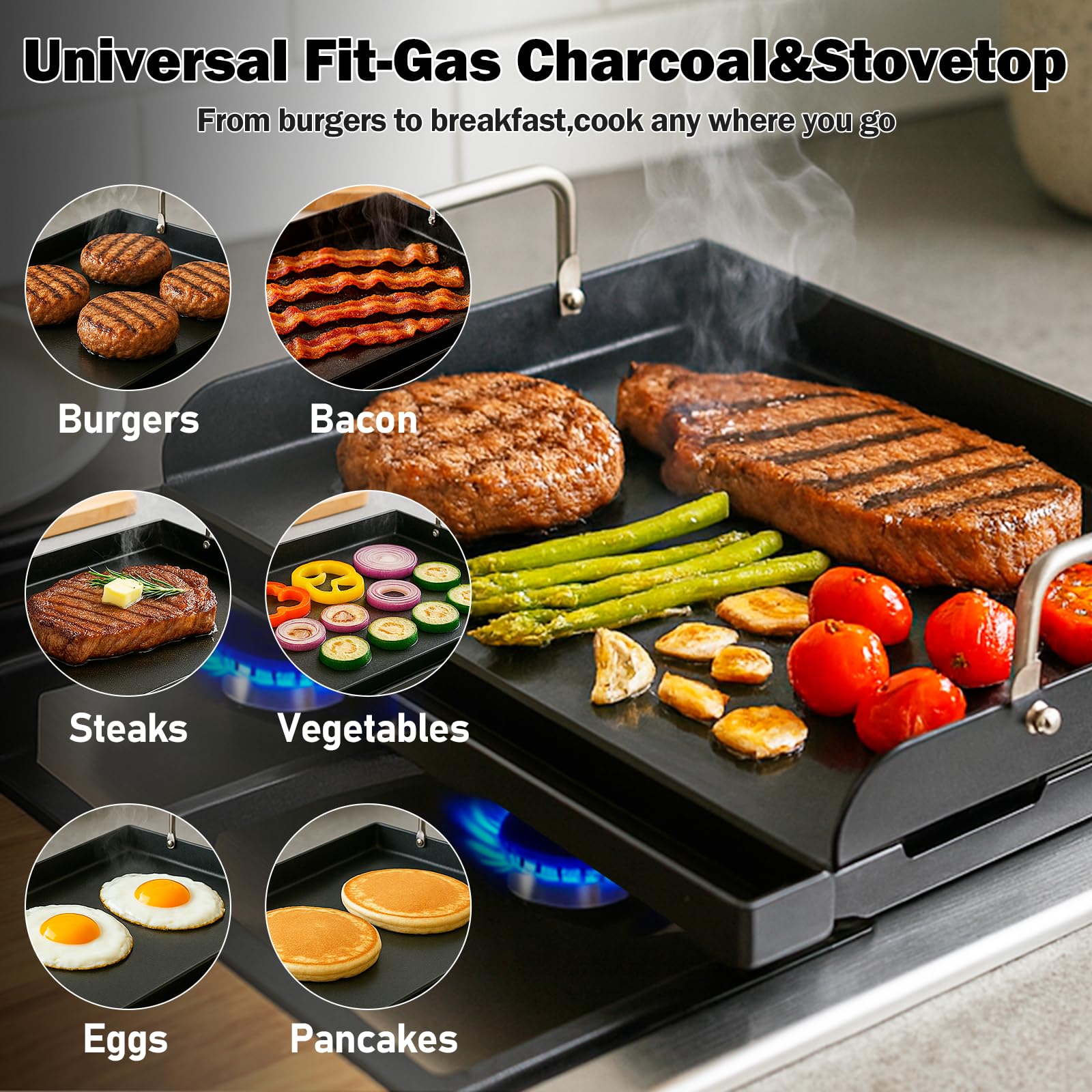 Detachable handles on the QuliMetal griddle plate for easy transport.