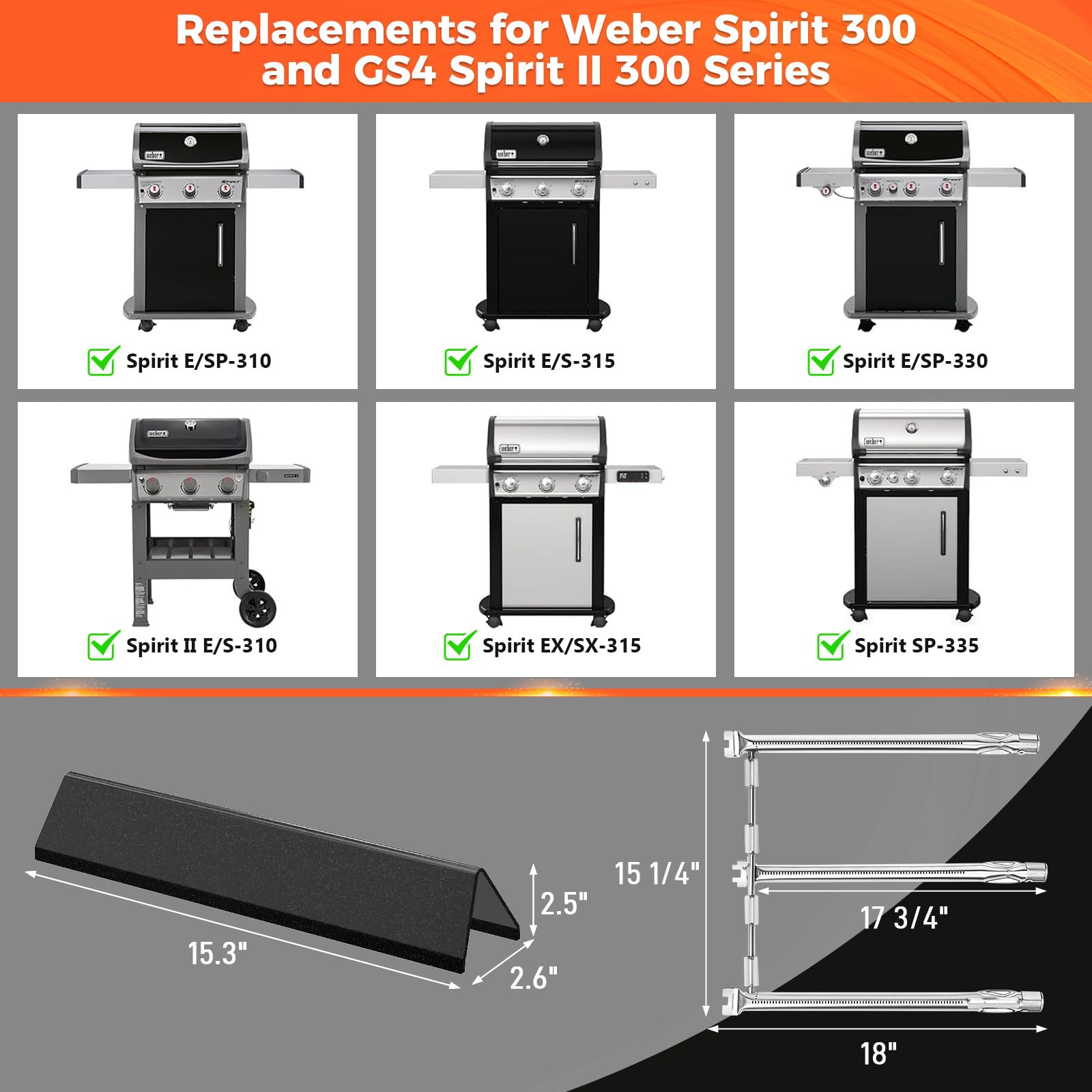 QuliMetal Spirit E310 flavorizer bars 16ga deliver smoky flavor and burner protection.