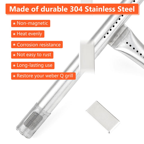 QuliMetal 17-inch burner tube designed to fit Weber Q1000/Q1200 replacements.