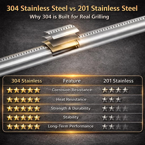 QuliMetal 304 stainless steel burner tube construction resists corrosion and wear