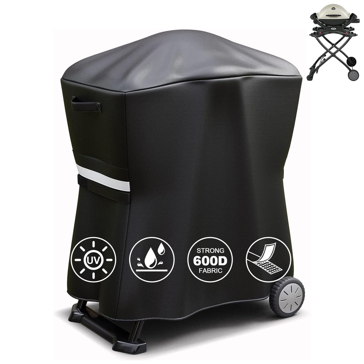 QuliMetal 7113 cover on Weber Q100 grill, snug outdoor protection.
