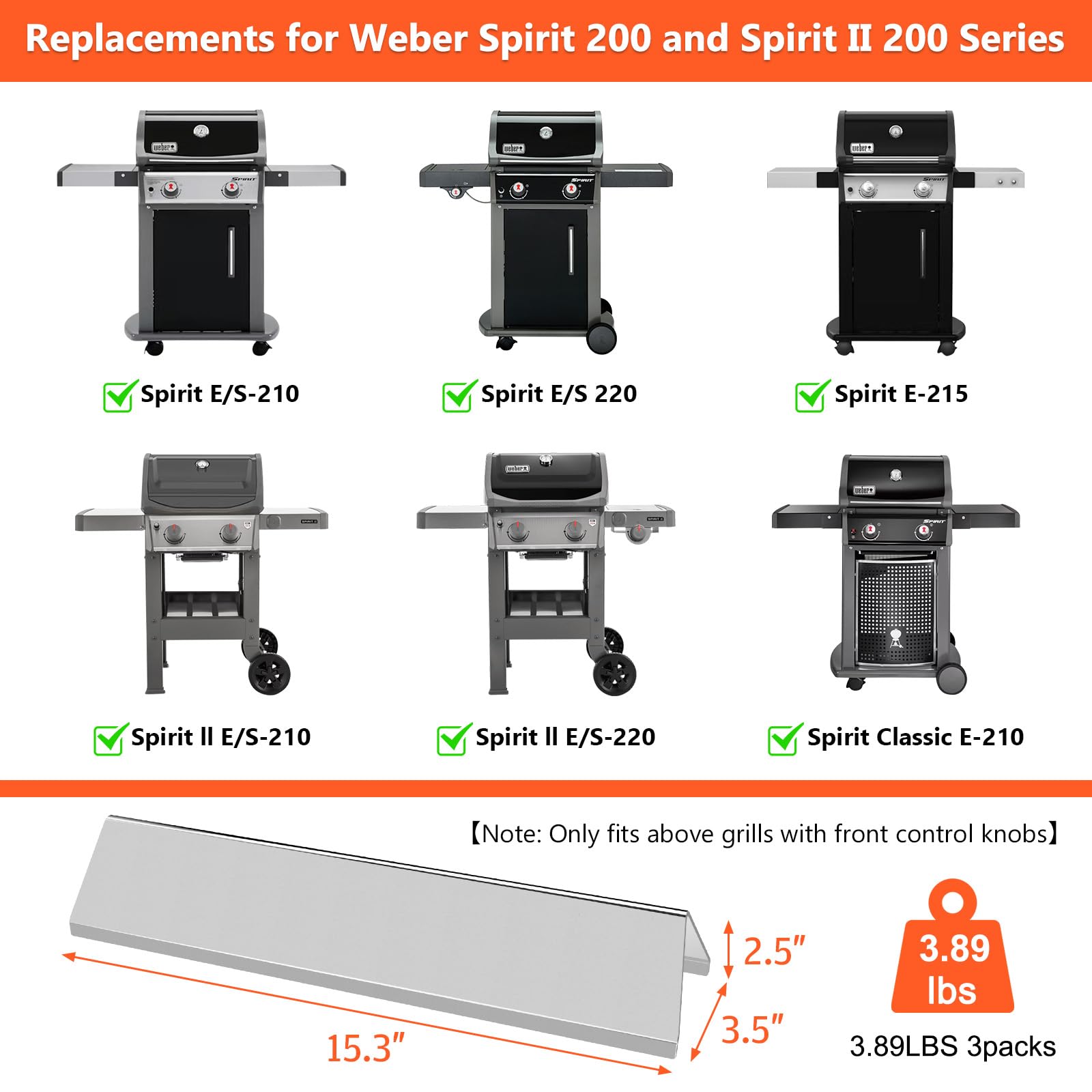QuliMetal 7635 flavorizer bars on Weber Spirit E220 front-control showing durable stainless steel