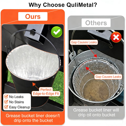 QuliMetal bucket hanging on an offset smoker for easy, mess-free access.