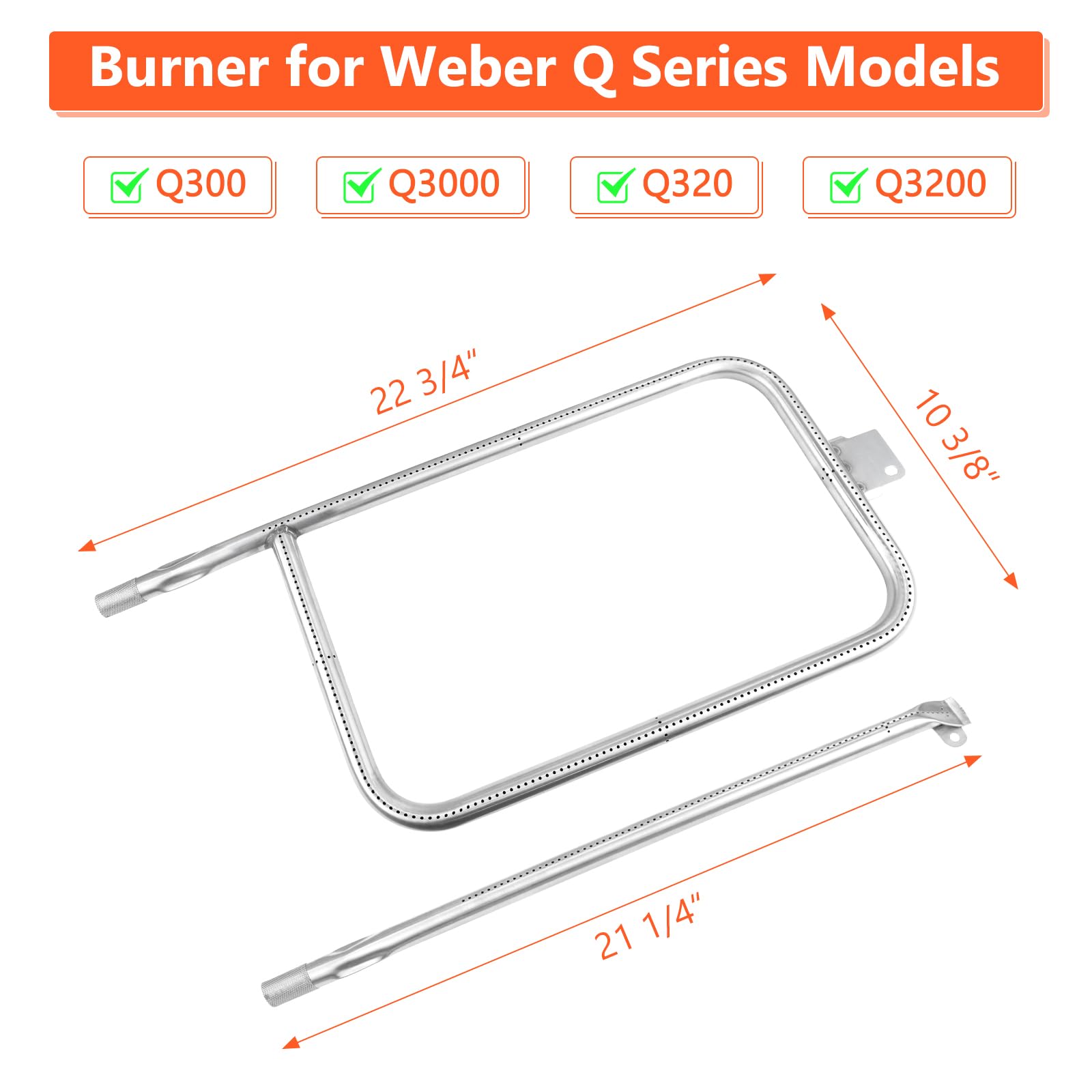 QuliMetal straight burner tube for Weber Q3000 ensures reliable flame coverage