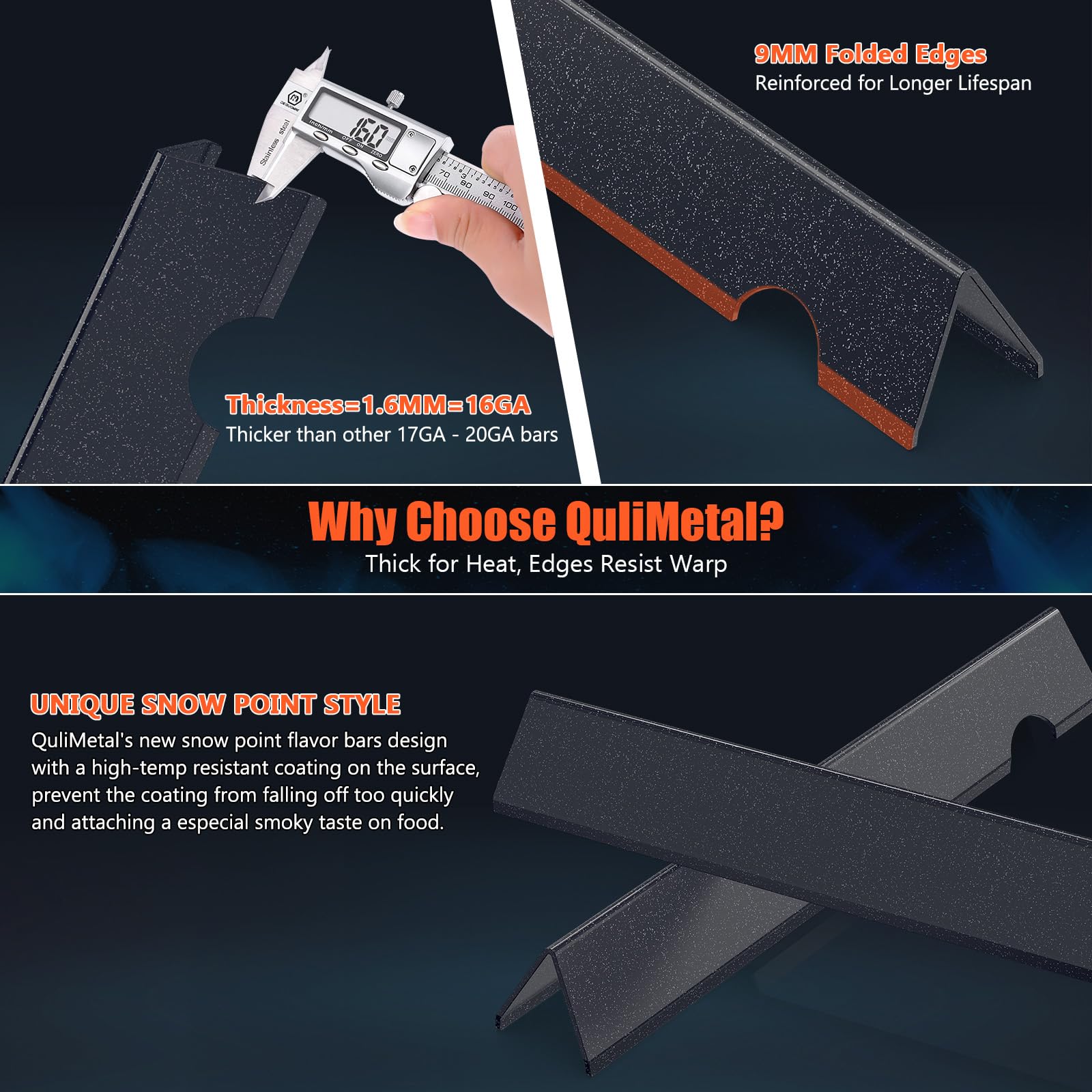 QuliMetal flavorizer bars promoting even heating across grill surface.