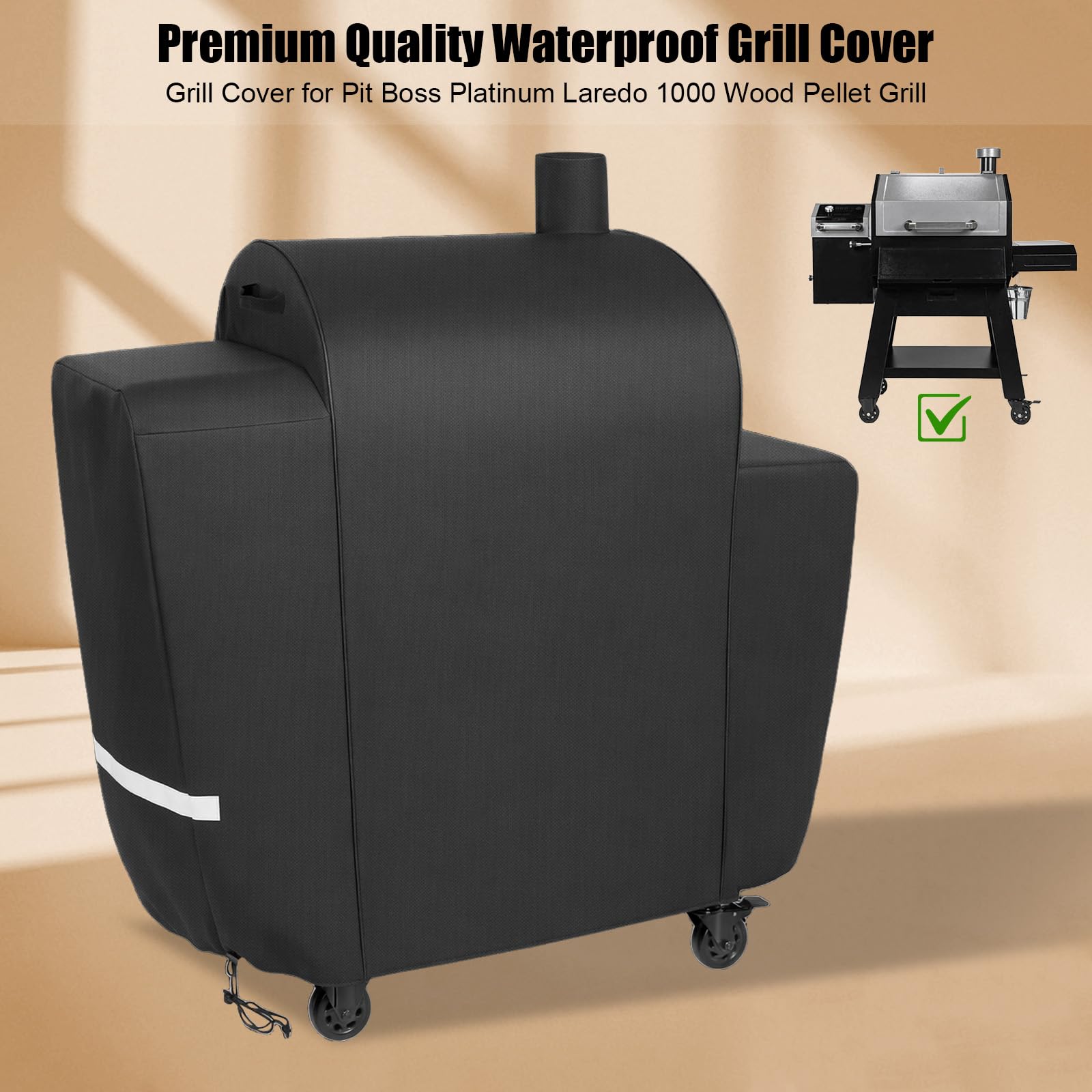 QuliMetal PB1000PL grill cover side view guards against moisture outdoors