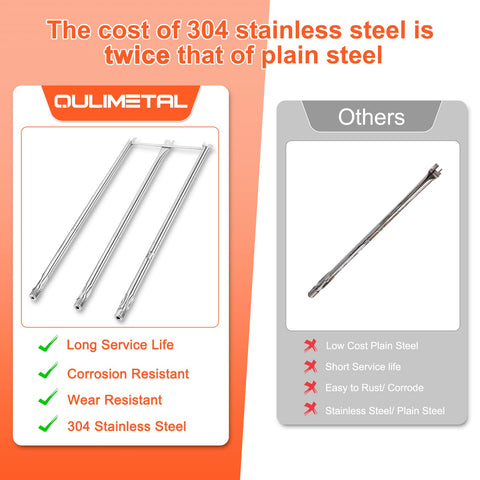 QuliMetal 304 stainless steel burners—even heat distribution for consistent grilling.