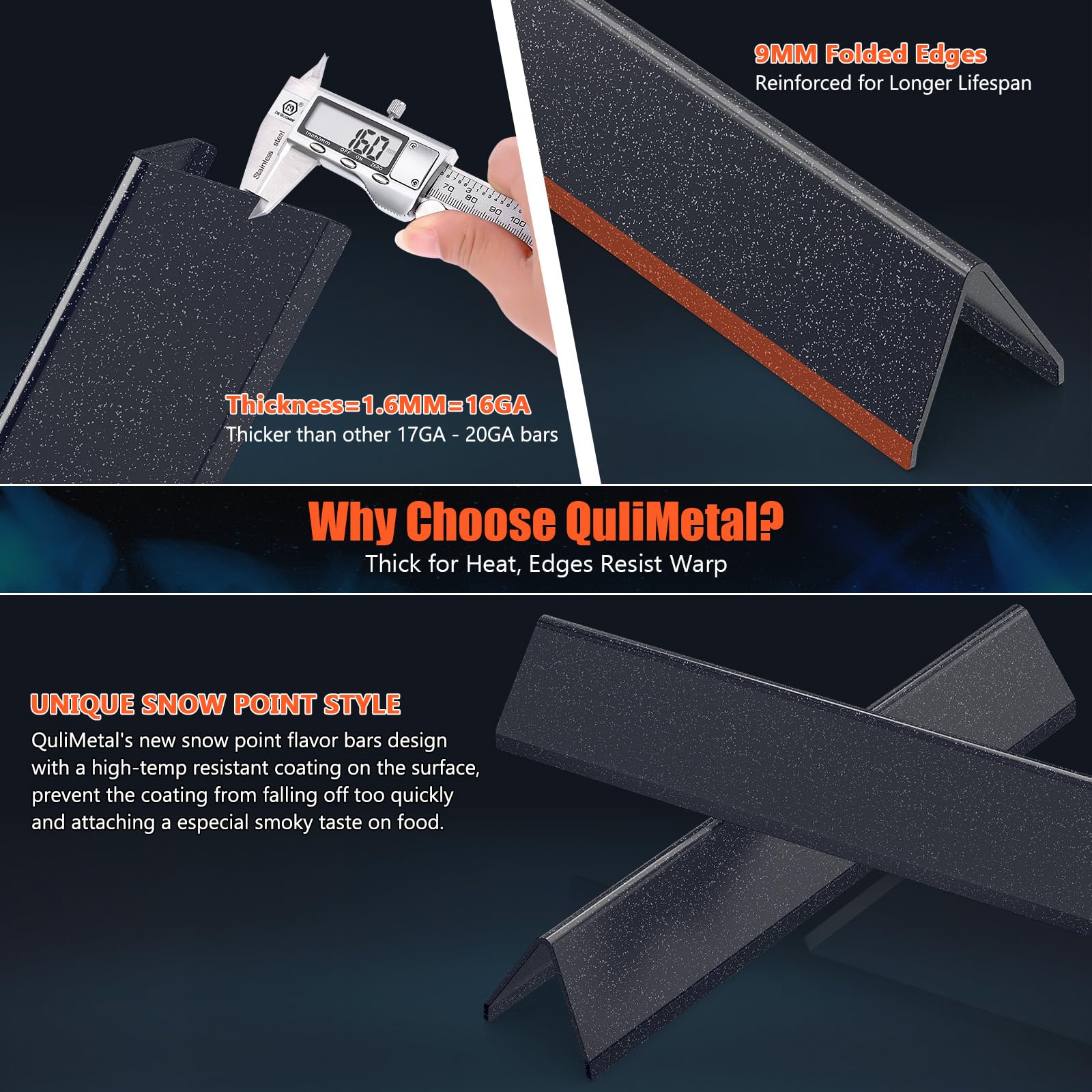 Porcelain steel coating enhances durability on QuliMetal components.