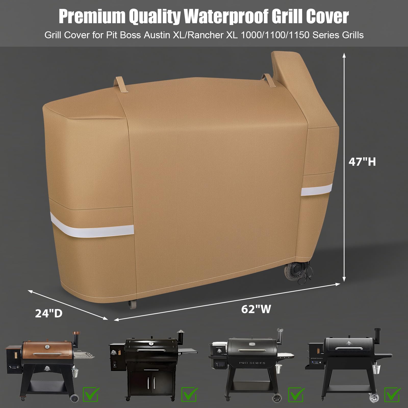 QuliMetal Pit Boss Austin XL cover side view demonstrating snug outdoor protection