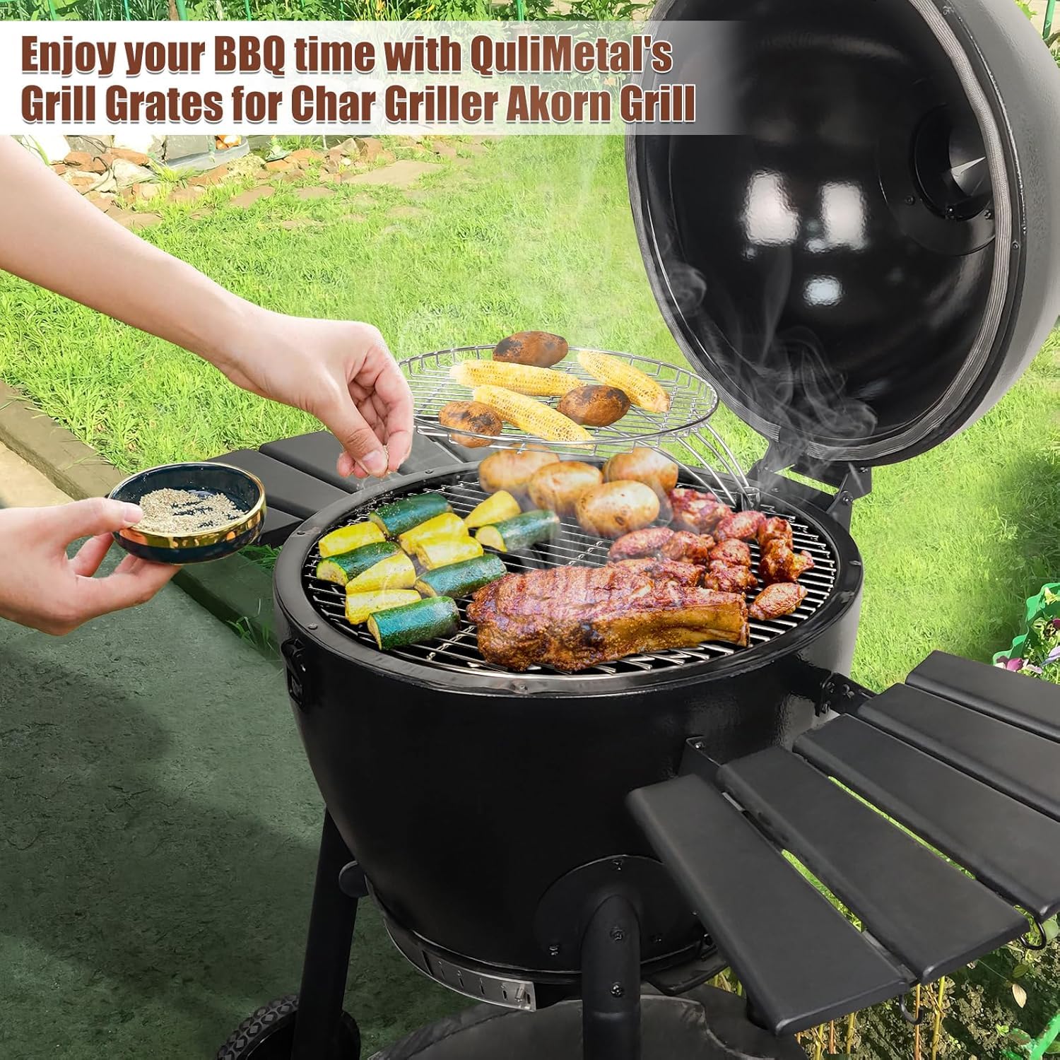 QuliMetal round grate easy to clean after grilling with soap.