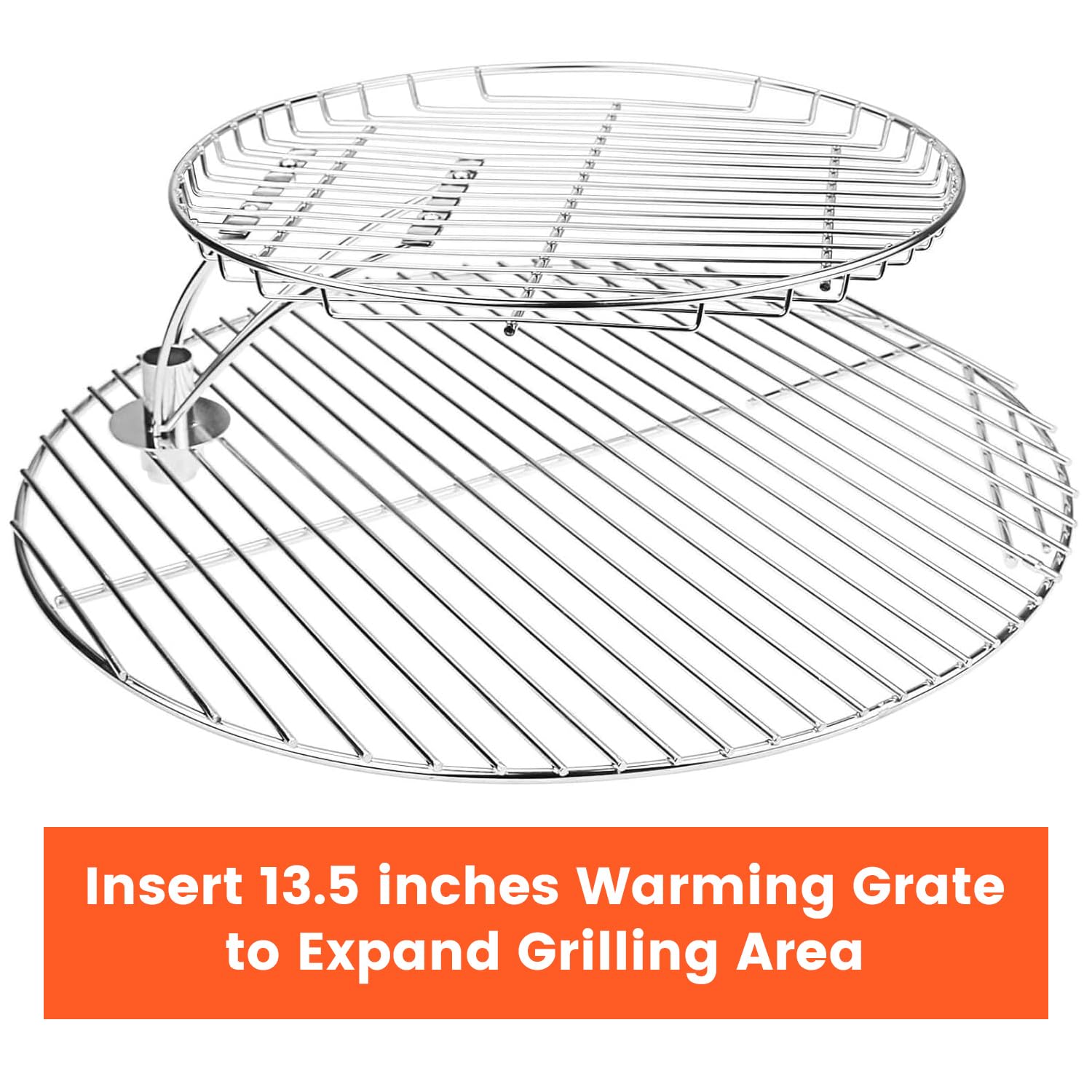 QuliMetal round grate with warming rack hole enabling easy rack setup.