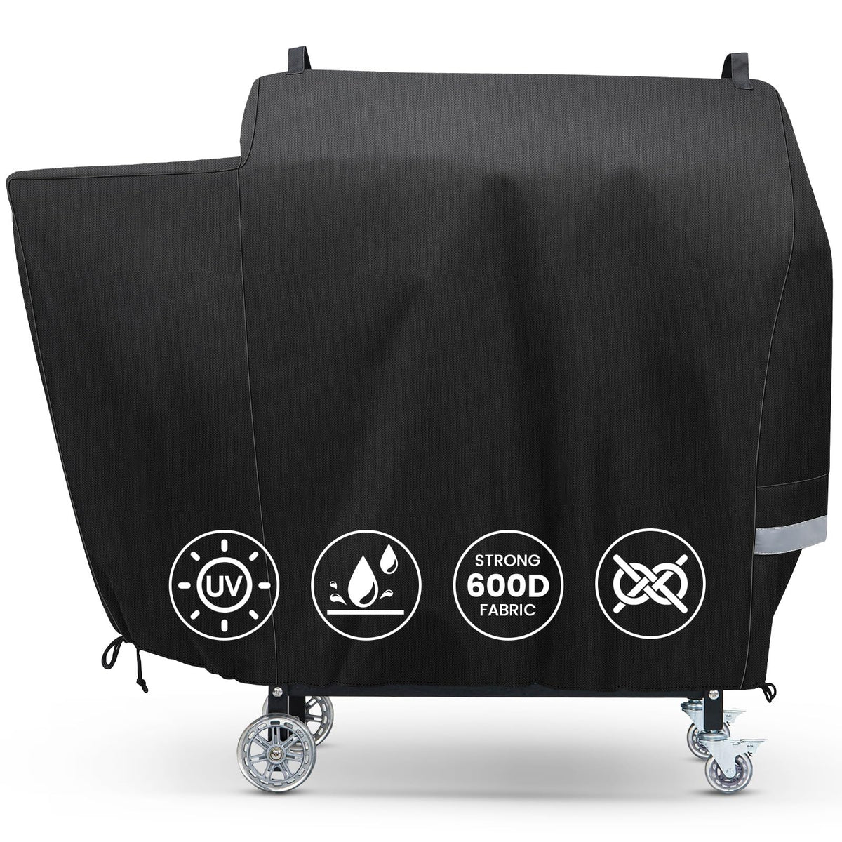 QuliMetal RT590 grill cover with a custom fit protects against weather.