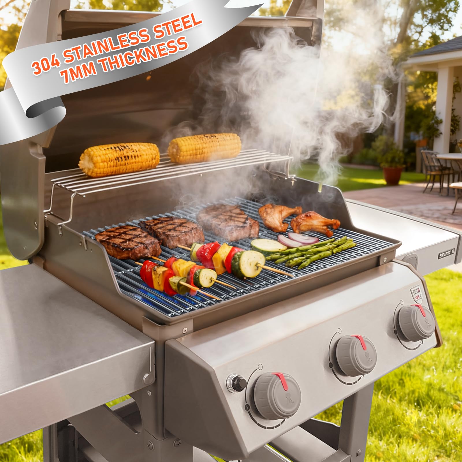 Enhanced 16-bar design improves heat distribution and food stability.