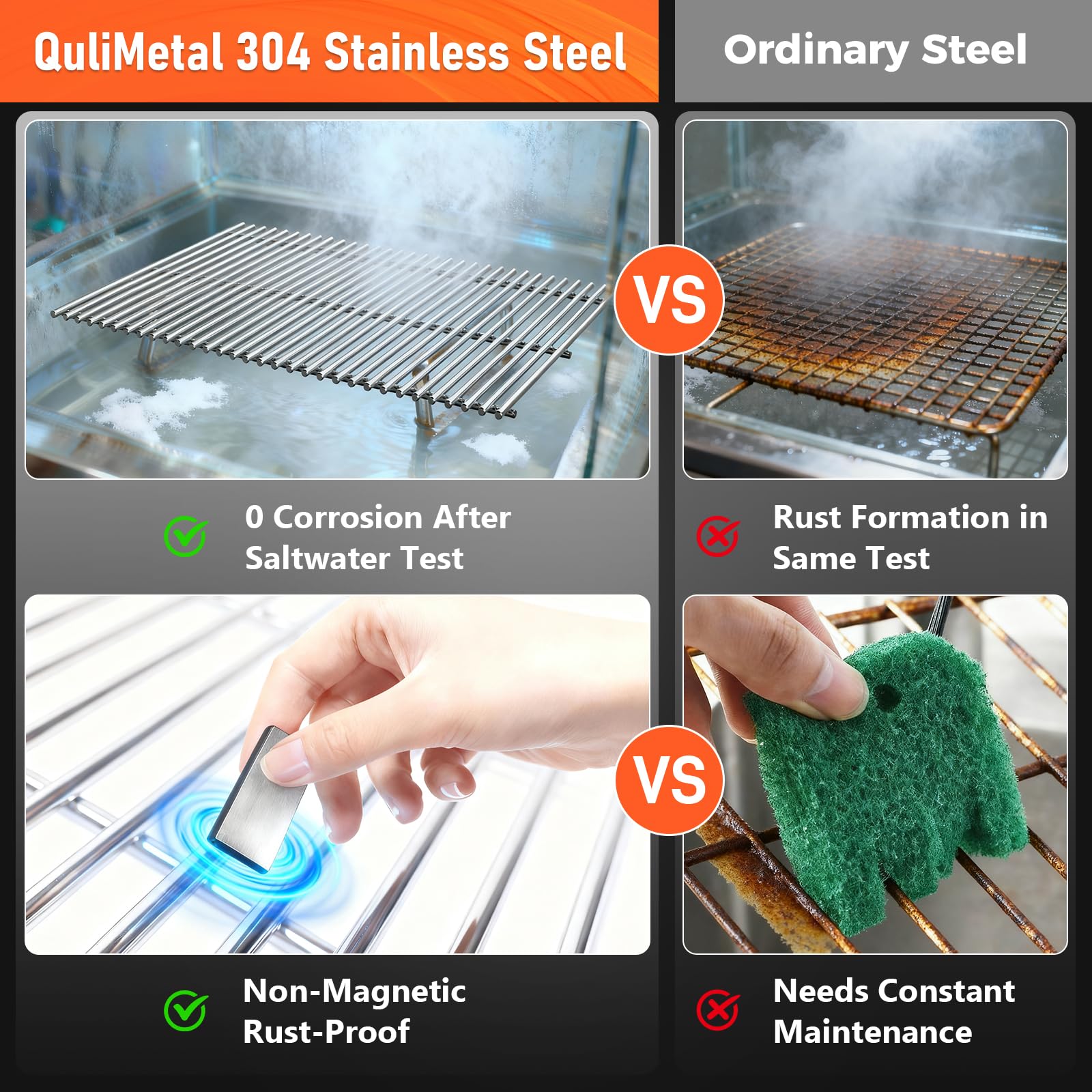 Easy cleaning after grilling with light brushing maintains shine and hygiene.