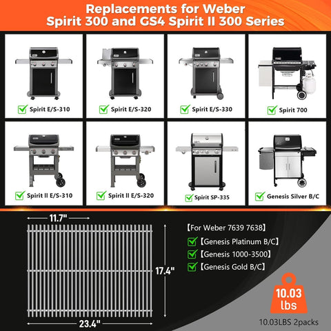 QuliMetal SUS304 grates for Spirit II 300 series offer durable performance.