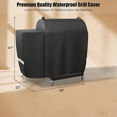 QuliMetal deck boss RT590 cover demonstrates waterproof protection for outdoor grilling.