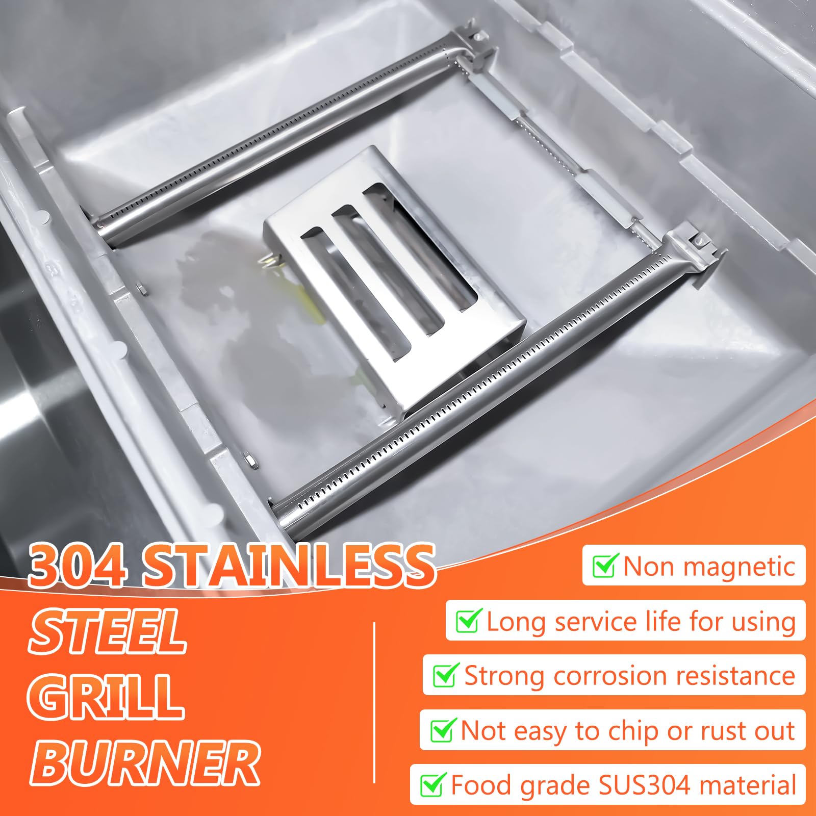 QuliMetal 304 stainless steel burner resists rust for long-lasting Weber Spirit performance.