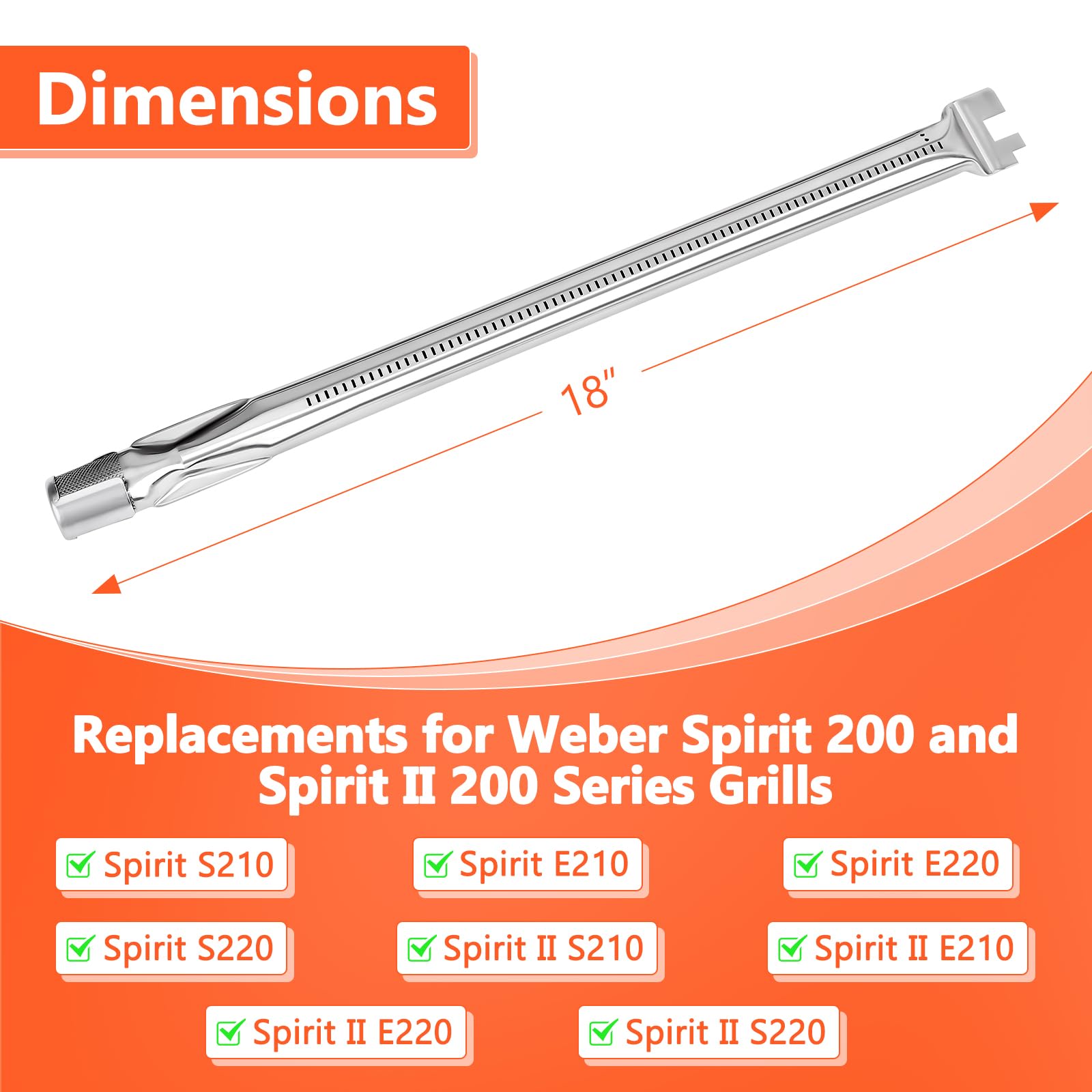 QuliMetal crossover tube promotes even flame distribution for Weber Spirit grills.