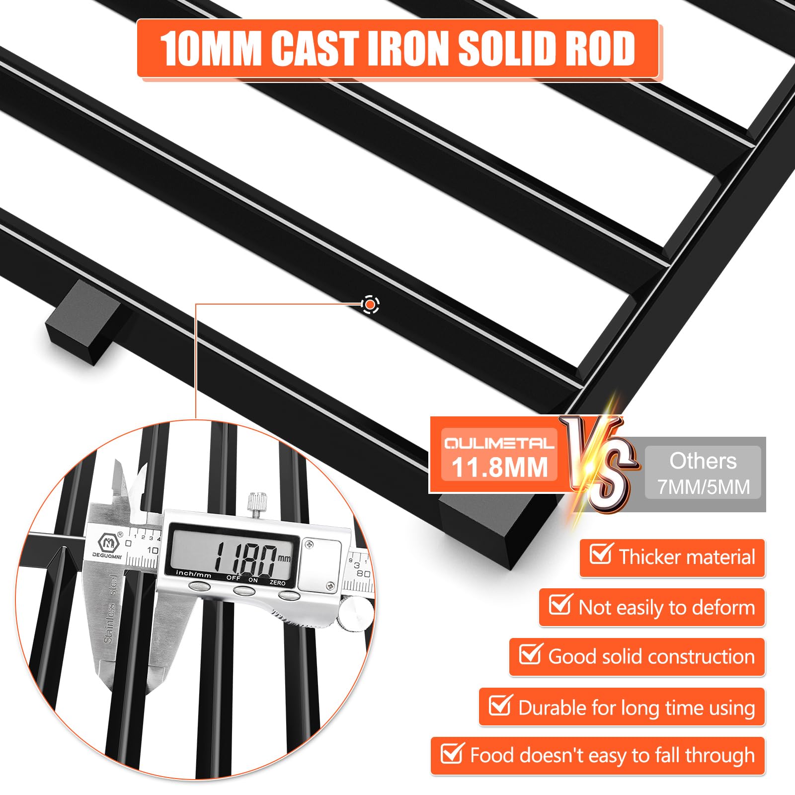 QuliMetal enamel-coated cast iron grates promote durable sear and easy cleaning.
