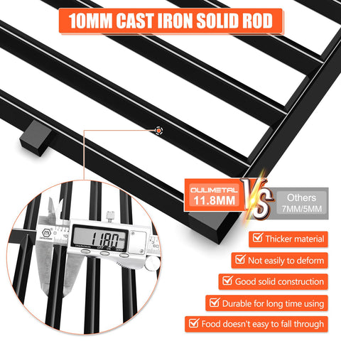 QuliMetal enamel-coated cast iron grates promote durable sear and easy cleaning.