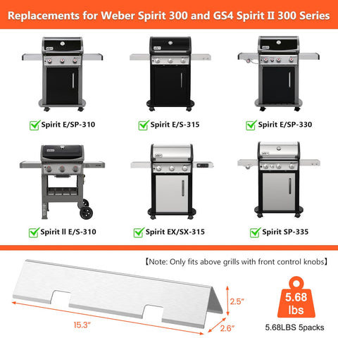 Sturdy front control design of QuliMetal flavorizer bars for Weber Spirit grills