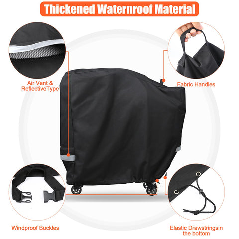 QuliMetal cover shows air vents and reflective tape for moisture control and visibility