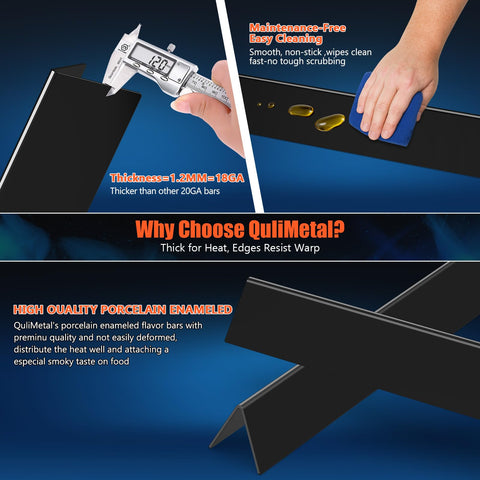 QuliMetal flavorizer bars compatible with Weber Genesis 300 Series front-knob models.