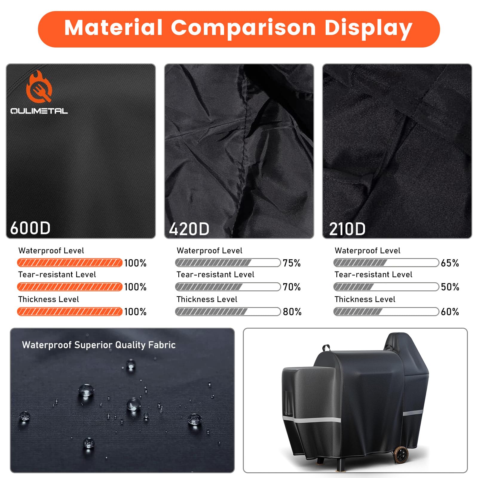 QuliMetal grill cover with reflective tapes for night visibility