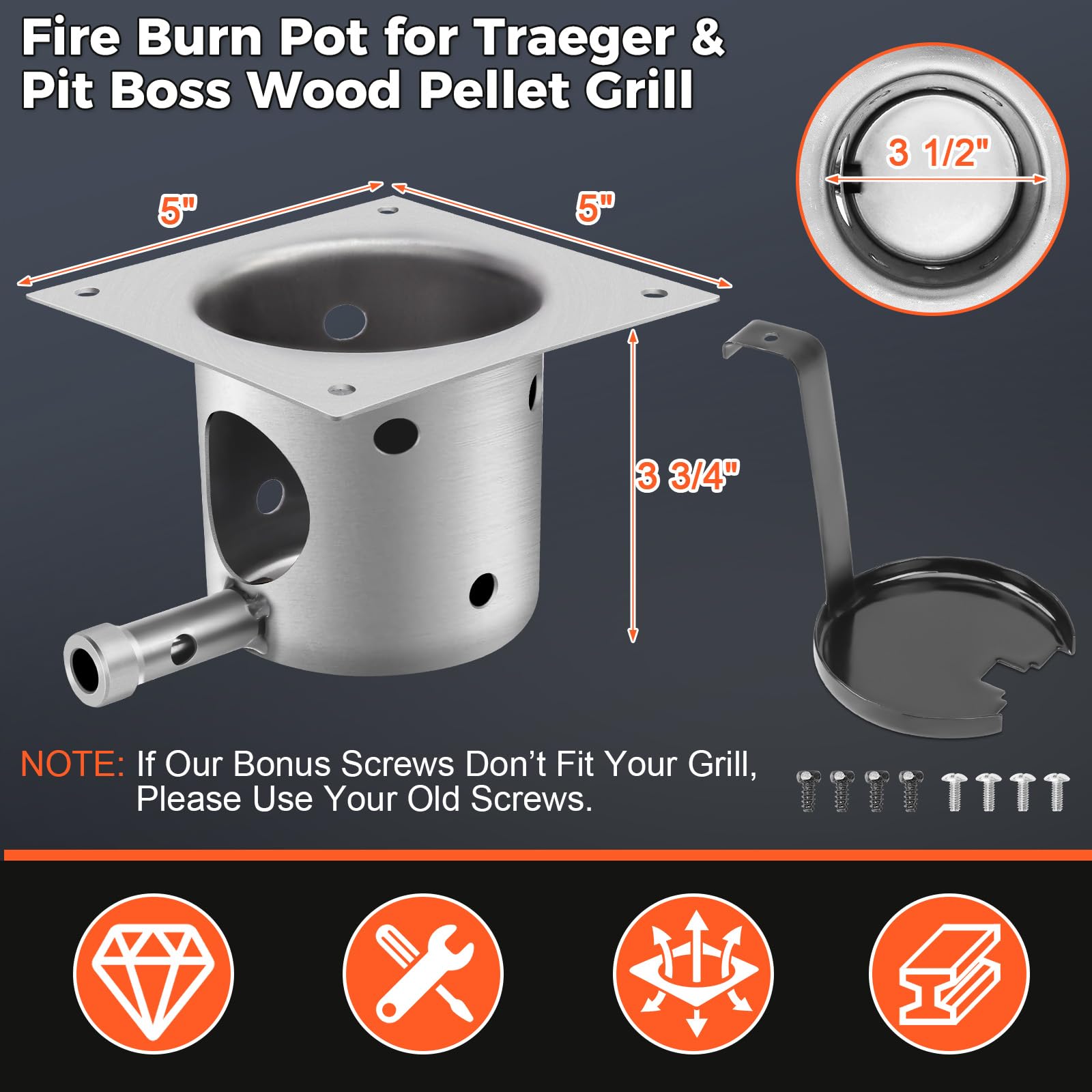 QuliMetal burn pot shows compatibility with Traeger and Pit Boss grills