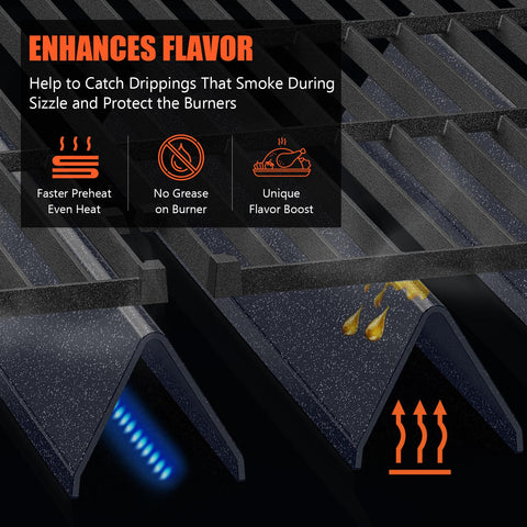 QuliMetal flatter top grates with smaller gaps reduce food falling through.